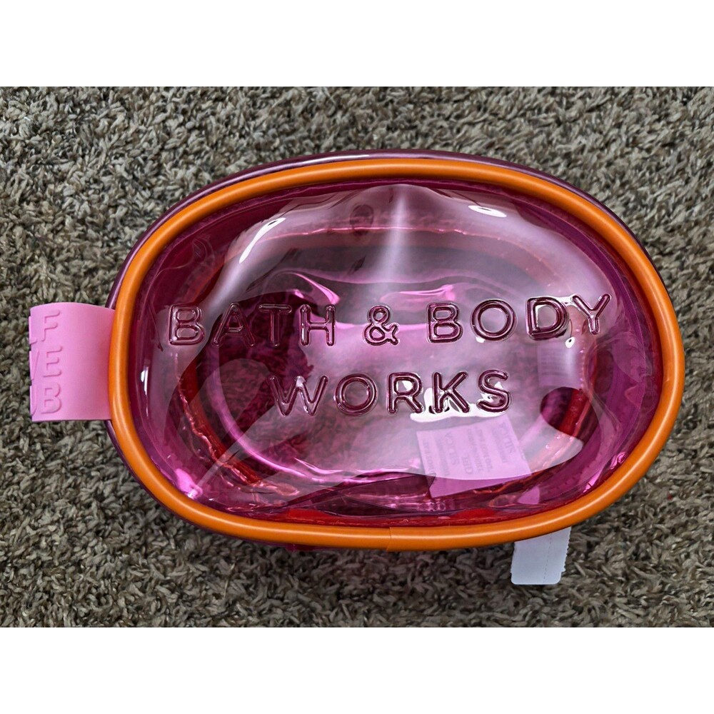 Bath & Body Works Clear Plastic Pink/Orange Zipper Makeup Bag